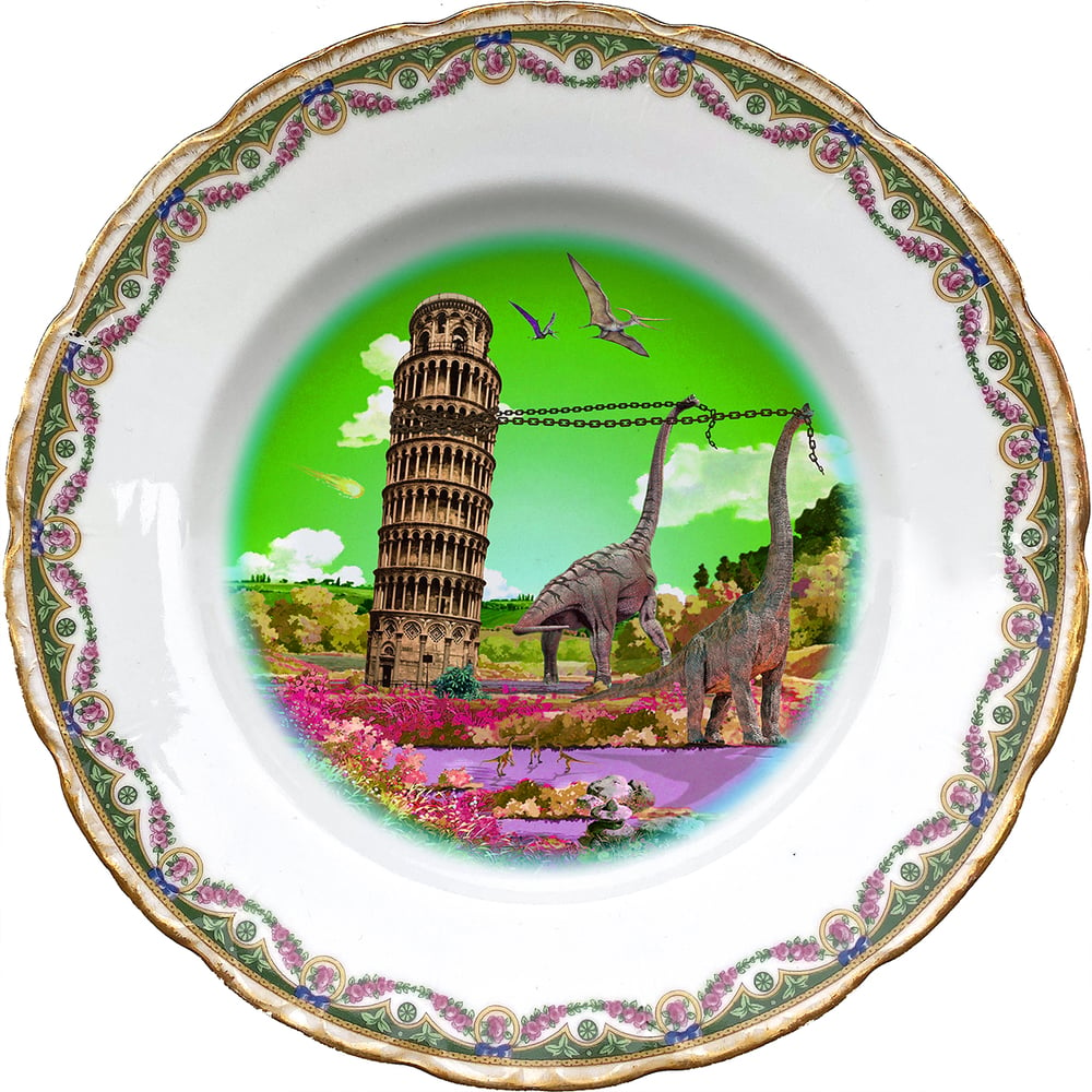 Image of Ricordi di Pisa - Pisa Tower - Vintage French Porcelain Plate - More than 120 Years Antique - #0709