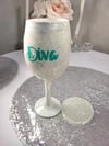 Diva white glitter wine glass & Boss LADY PINK/ GRAY SWIRL WINE GLASS
