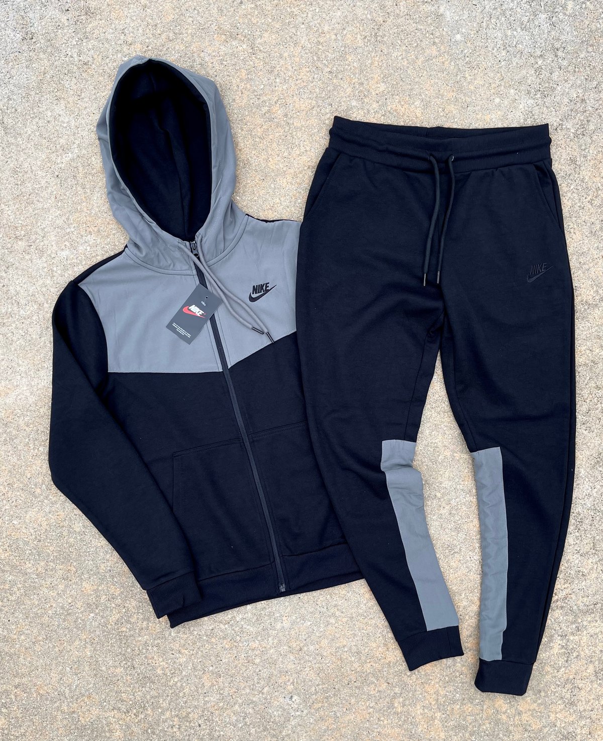 Men’s Black/Grey Zip Up Hoodie Sweatpants Set 