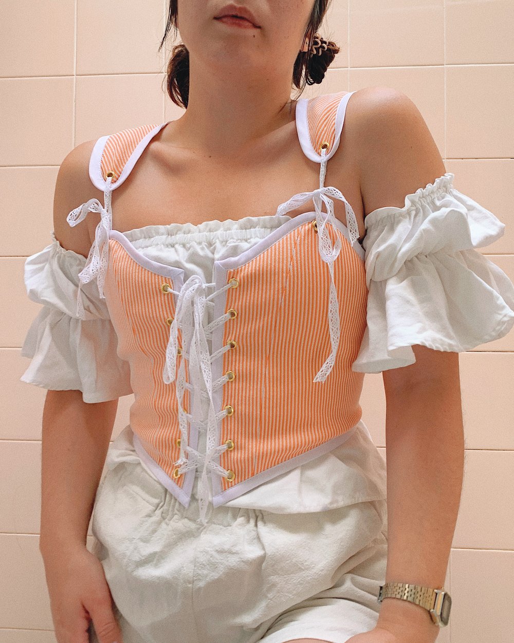 Image of Front Tie Corset Top // Creamsicle