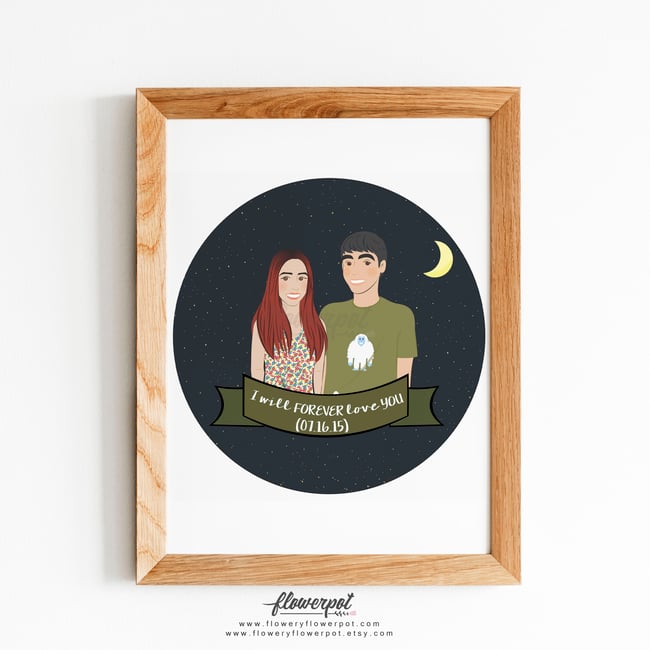 Custom Couple Portrait Illustration, Commission Cartoon Character Digital
