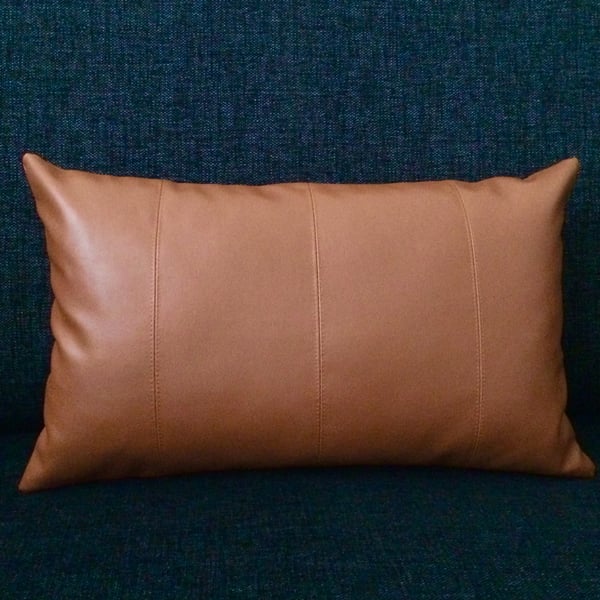 Image of Tan Faux Leather Cushion