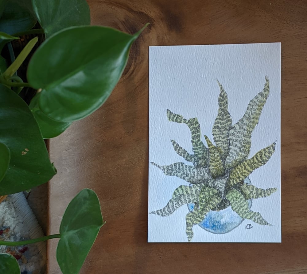 Image of ORIGINAL Potted Plant Pencil and Watercolor Art