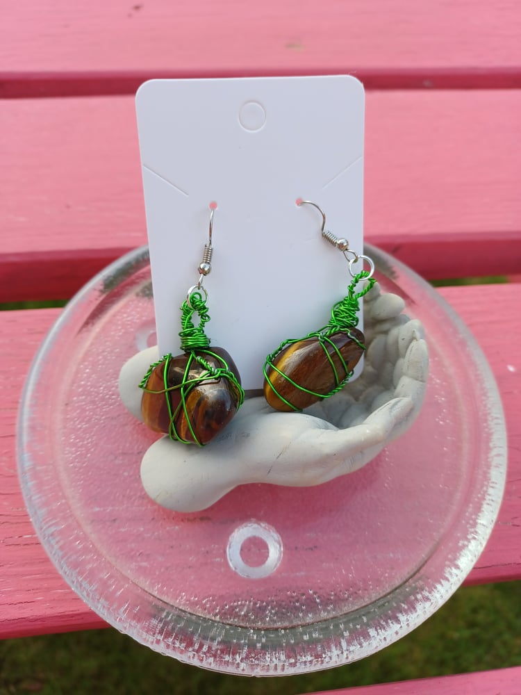 Image of Tumbled Stone Wire Wrapped Earrings