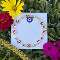 Evil Eye Anklet - Flowers (Red)