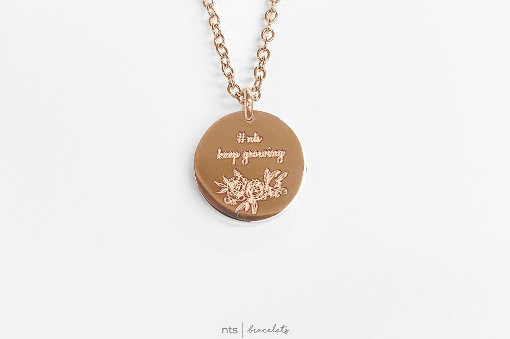 Image of NTS x HAZELS LETTERING KEEP GROWING PEONY WREATH NECKLACE (Rose Gold + Limited Edition)