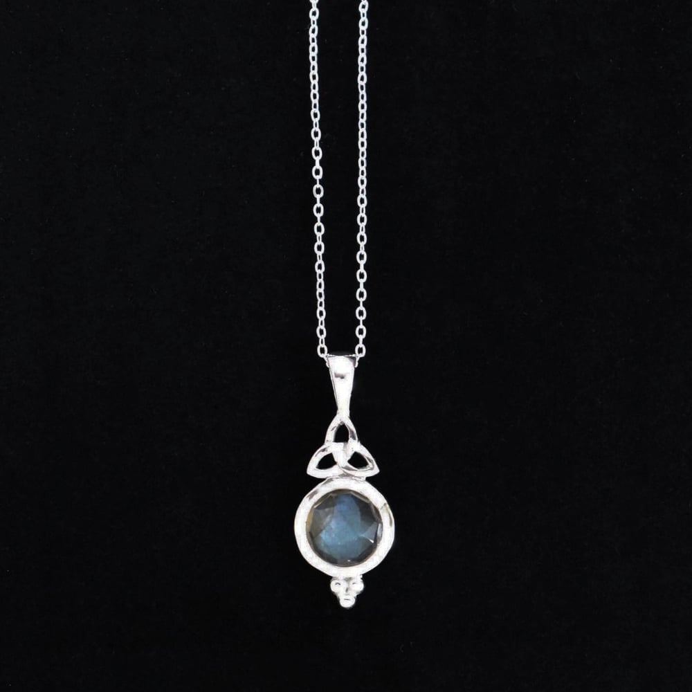 Image of Labradorite Moonstone rose cut celtic knot silver necklace