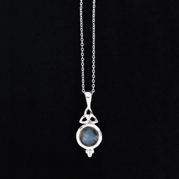 Image of Labradorite Moonstone rose cut celtic knot silver necklace
