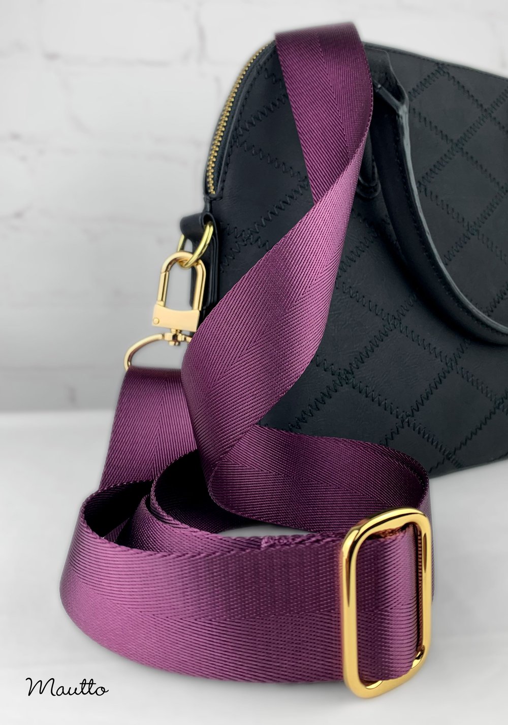 Image of Regal Purple Adjustable Strap for Bags - Luxurious Satin Nylon, 1.5" Wide - U Shape #16XLG Hooks