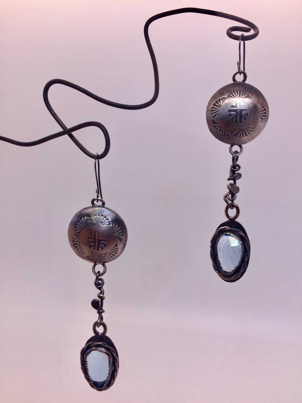 Image of Aztec Hollow Bead and Aquamarine Earrings