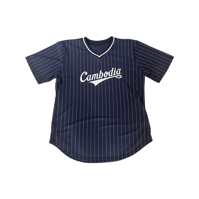 Image of Navy Pinstripe Cambodia V-neck Basball Jersey