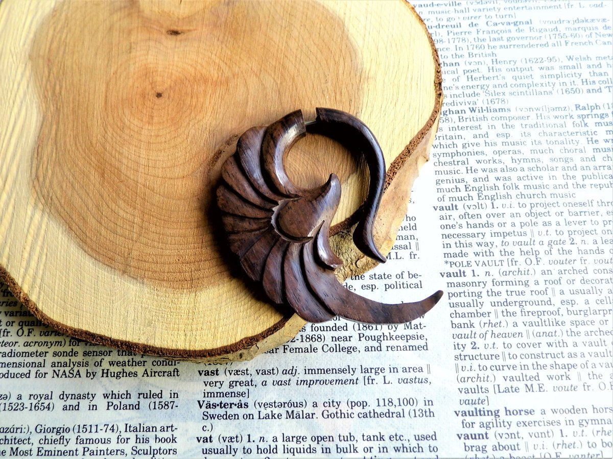 Unisex Angel Wings Wood Organic Earring Faux Gauge