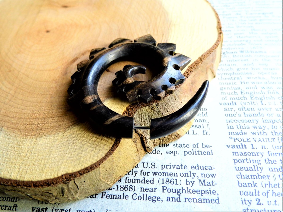 Unisex Spiral Wood Organic Earring Faux Gauge