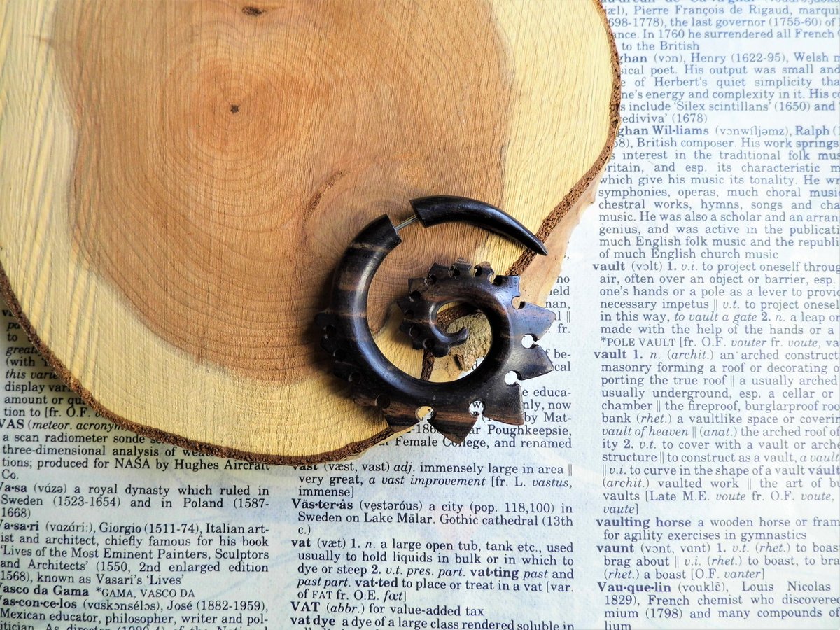 Unisex Spiral Wood Organic Earring Faux Gauge