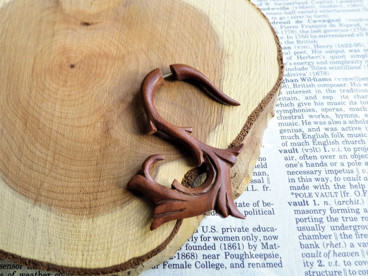 Wood Organic Earring Faux Gauge Men Women