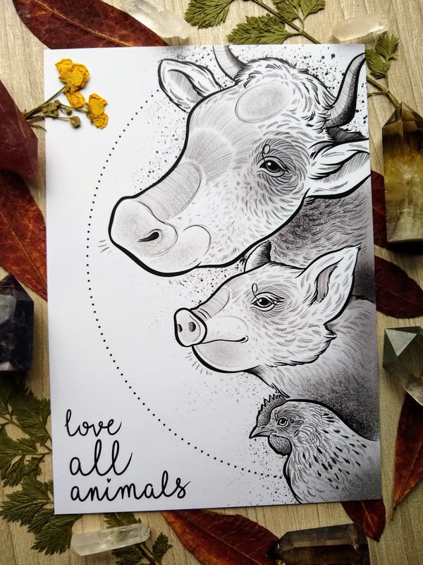 Image of Love all animals A5 print