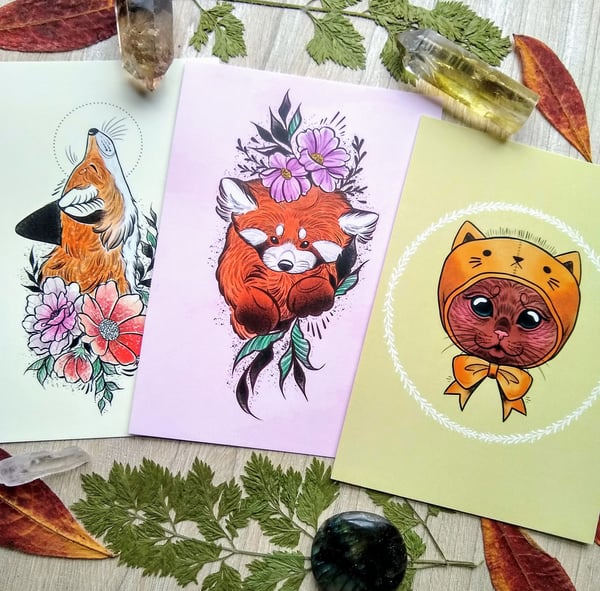 Image of 3x postcards: colour animals set