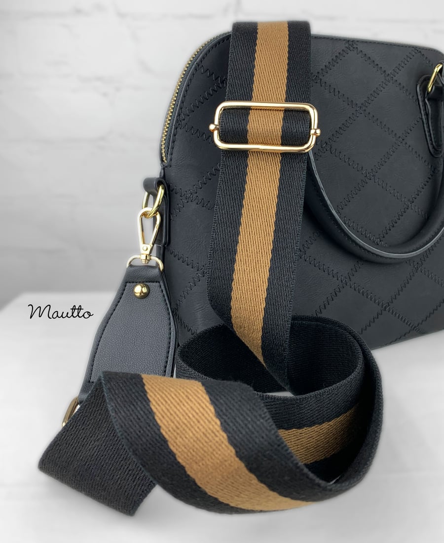 Image of Black & Gold Strap for Bags - 2" Extra Wide/Comfy Cotton - Adjustable Shoulder to Crossbody Length