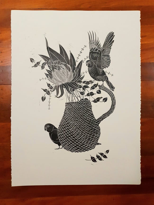 Mulga Parrot & Raffia Pitcher