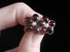 VINTAGE 1970S 9CT CABOCHON GARNET AND PEARL FLOWER STUDS EARRINGS
