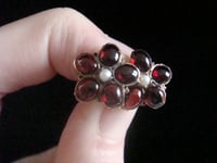 Image 3 of VINTAGE 1970S 9CT CABOCHON GARNET AND PEARL FLOWER STUDS EARRINGS