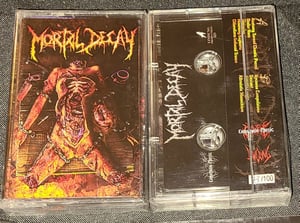 Image of Mortal Decay - The Blueprint for Blood Spatter Cassette  / White logo