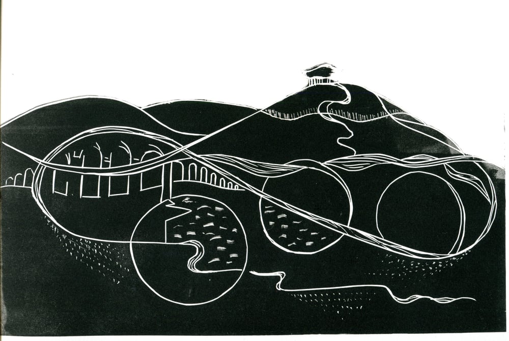 Image of St Catherine’s Hill and Viaduct  limited edition lino print