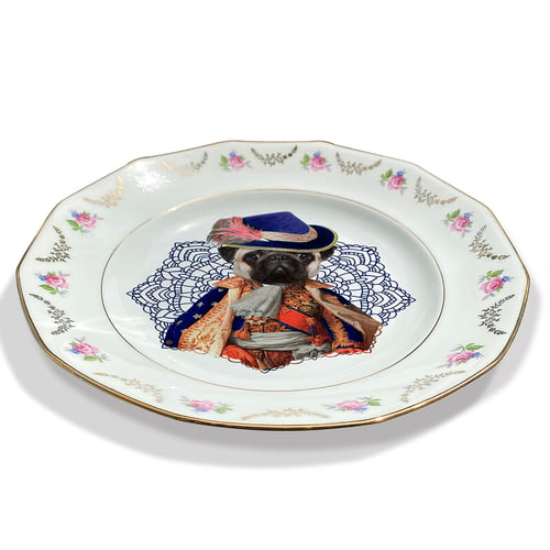 Image of Lord Pug - Carlino - Vintage French Porcelain Plate - #0732