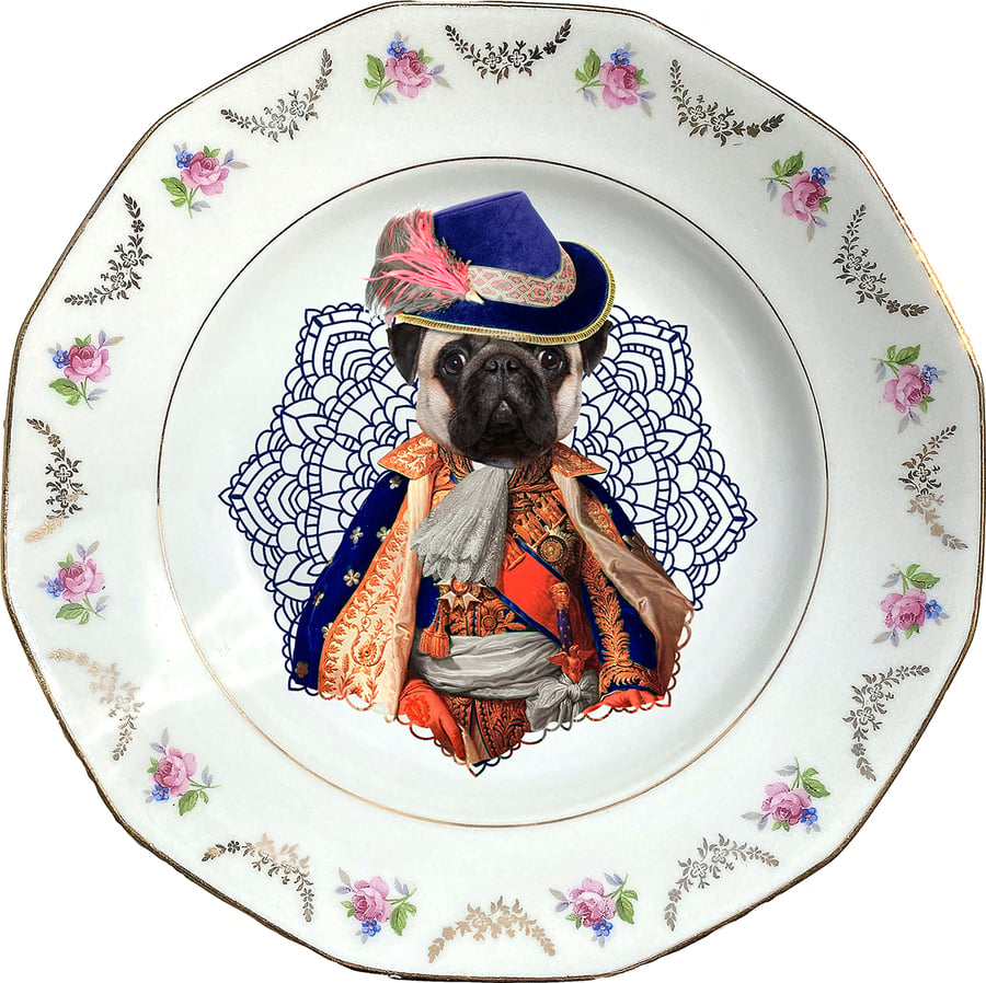 Image of Lord Pug - Carlino - Vintage French Porcelain Plate - #0732