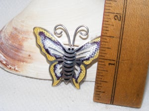 1950s Sterling Guilloche Enamel Butterfly Pin Jose Frederico  925 Silver Mexico