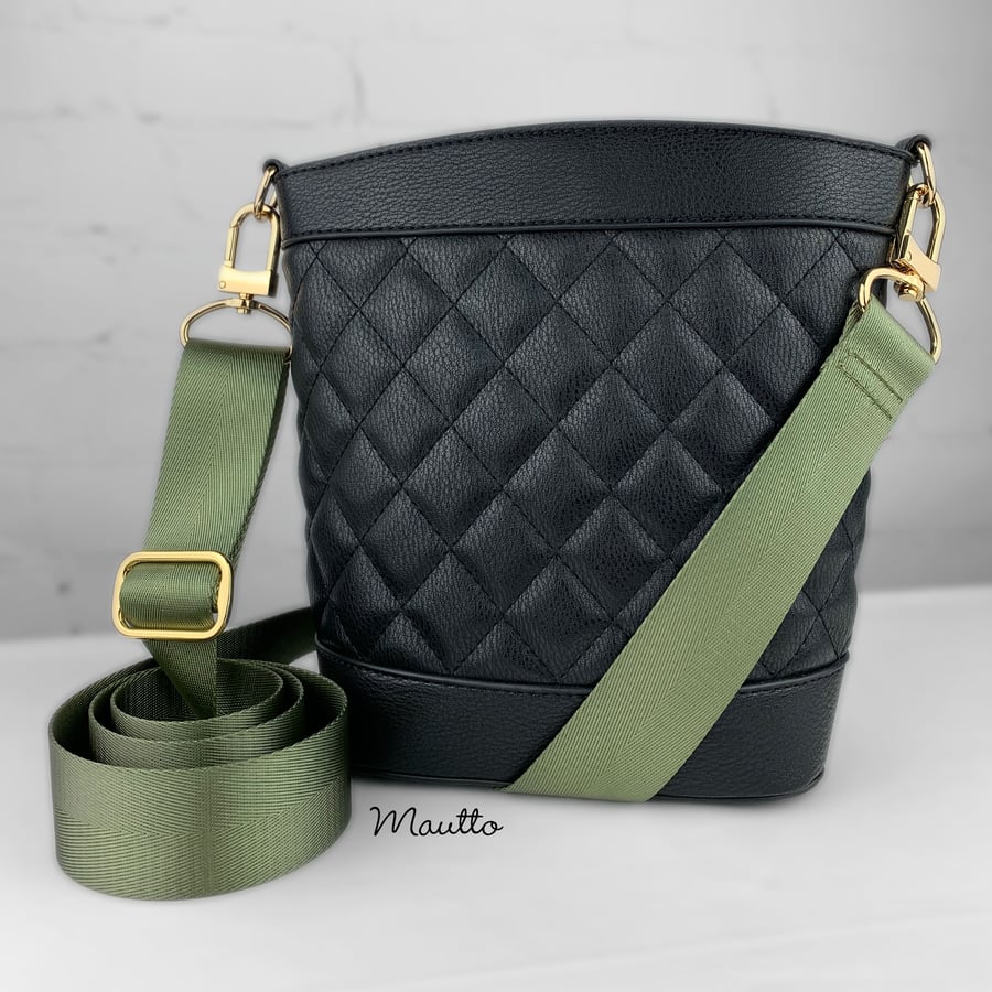 Image of Olive Green Adjustable Strap for Bags - Luxurious Satin Nylon, 1.5" Wide - U Shape #16XLG Hooks