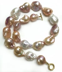 Image 2 of Mixed Color Pearl Necklace 18k Bamboo Clasp