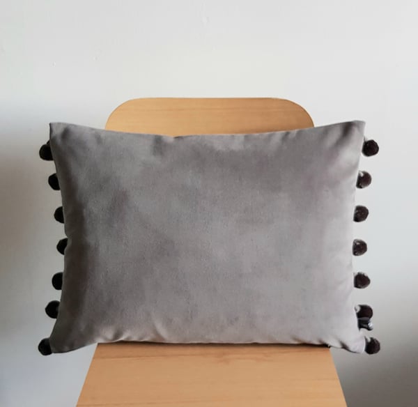 Image of Small Rectangular Velvet Cushion with Pom Poms
