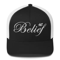 Image 4 of Belief Embroidered Trucker Cap with mesh back