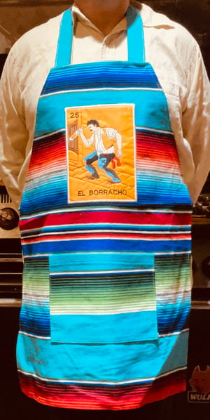 Image of El Borracho Loteria Sarape Unisex Apron with Pocket