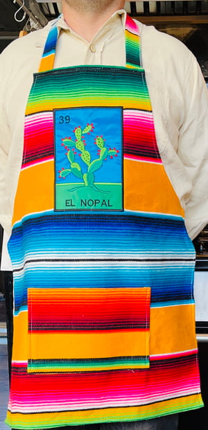 Image of El Nopal Loteria Sarape Unisex Apron with Pocket