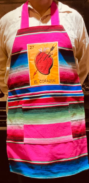 Image of El Corazon Loteria Sarape Unisex Apron with Pocket