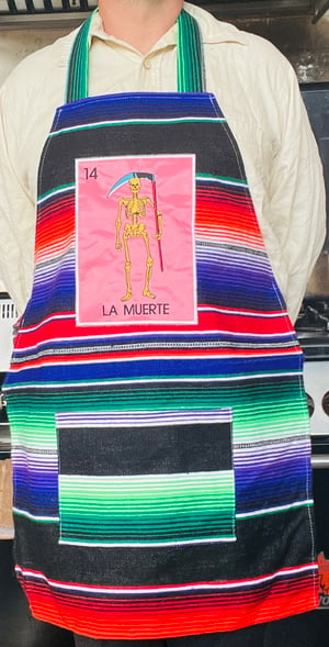 Image of La Muerte Loteria Sarape Unisex Apron with Pocket