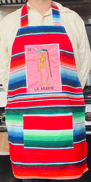 Image of La Muerte Loteria Sarape Unisex Apron with Pocket