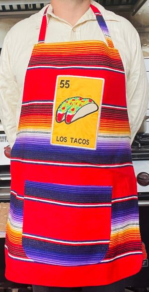 Image of Los Tacos Loteria Sarape Unisex Apron with Pocket