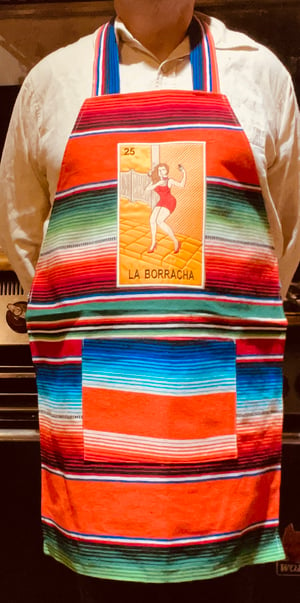 Image of La Borracha Loteria Sarape Unisex Apron with Pocket