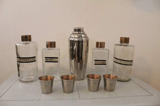 Image of Vintage Travel Bar Set with Leather Case