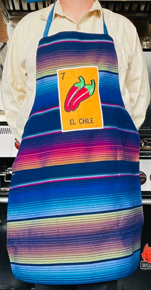 Image of El Chile Loteria Sarape Unisex Apron with Pocket