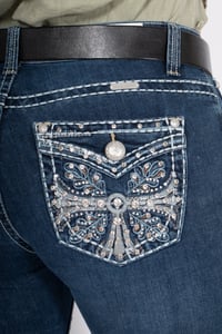 Image 1 of Cross and Leaf Rhinestone Jeans