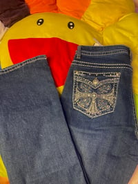 Image 2 of Cross and Leaf Rhinestone Jeans