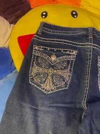 Image 3 of Cross and Leaf Rhinestone Jeans