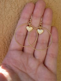 Image 4 of Pippa Middleton Inspired Romantic Yellow Gold Rhodium Plated Hoop Love Heart Charm Disc Earrings