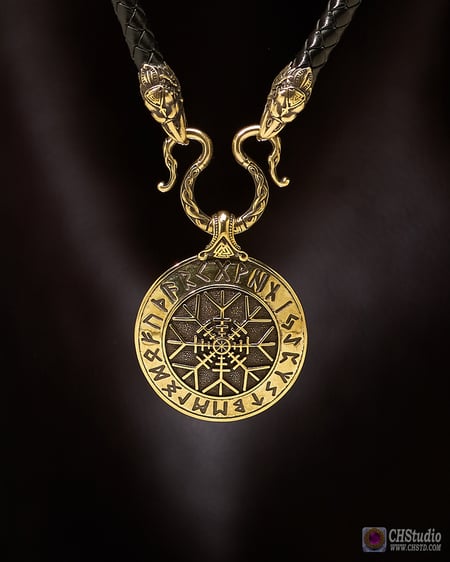 Image of Aegishjalmur - Helm of Awe with Futhark Runes :: Leather Necklace
