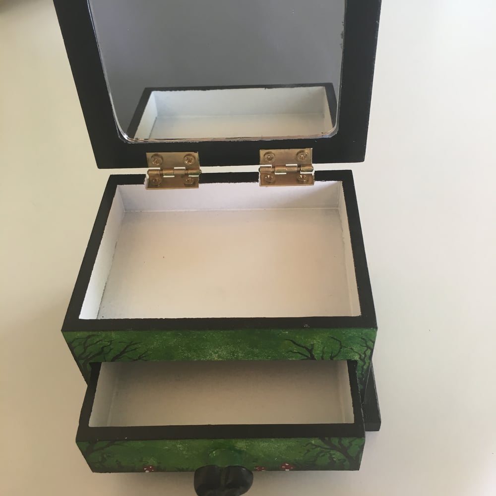 Hand Painted Resin Art Trinket Box with Drawer - Gloomy Wood