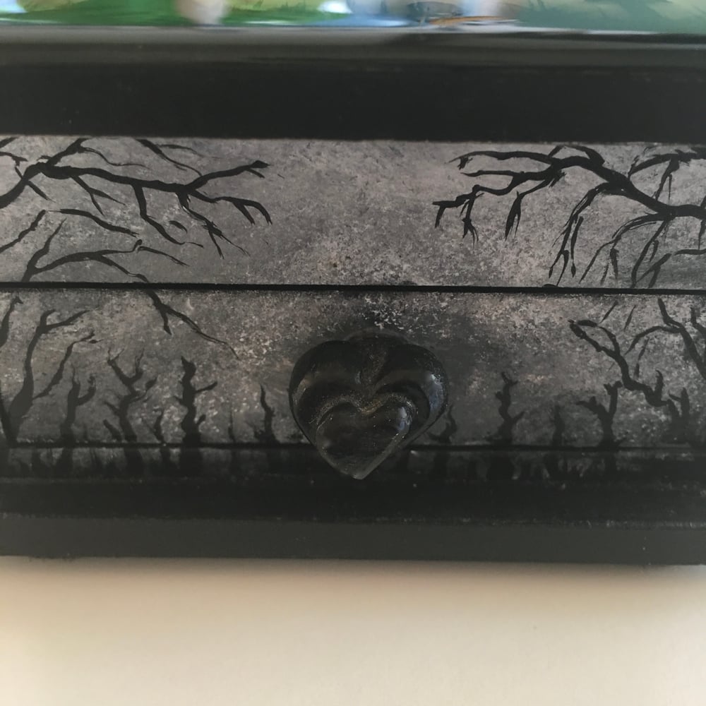 Hand Painted Resin Art Trinket Box with Drawer - Gloomy Wood